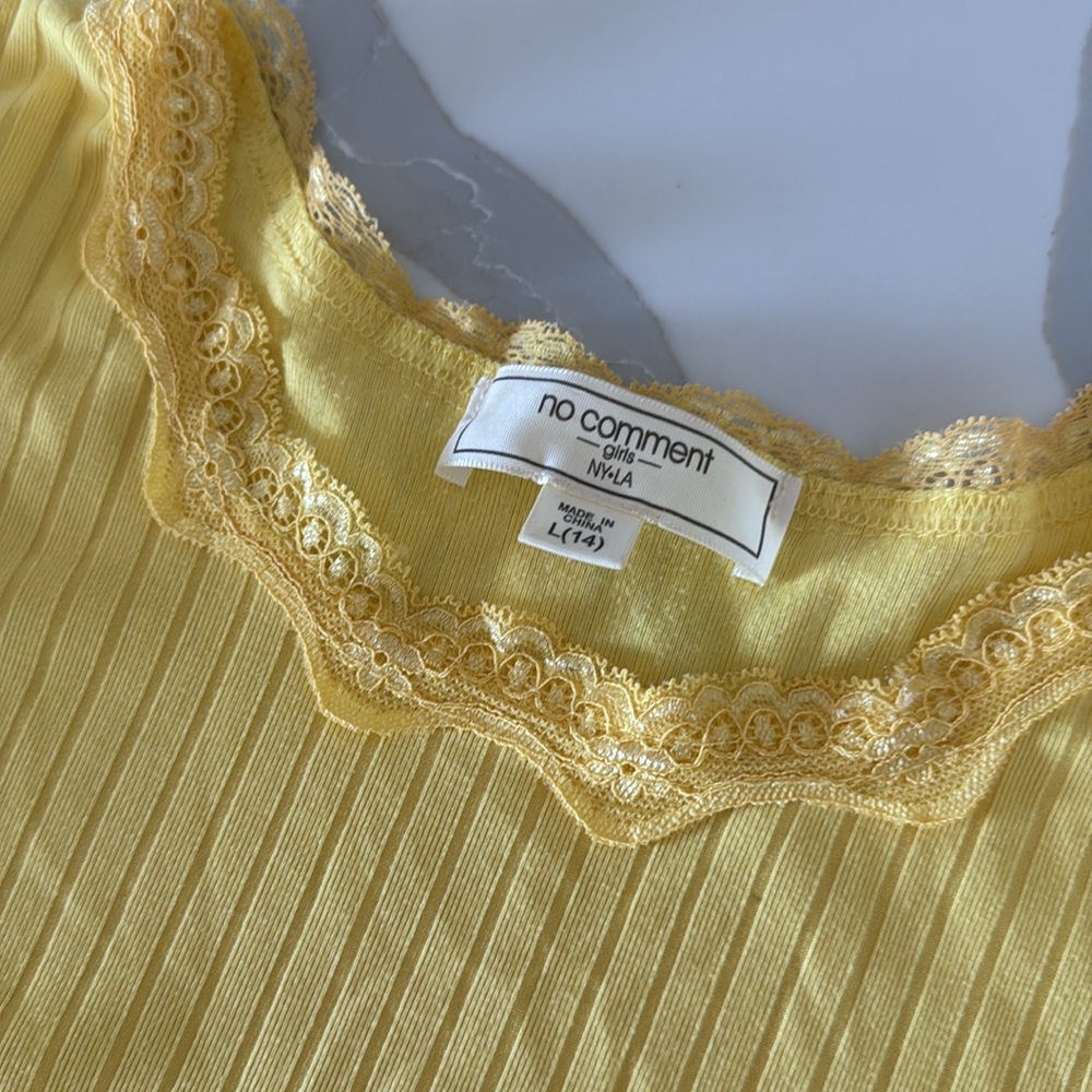 Girls Yellow Ribbed Tee - Picture 2 of 4